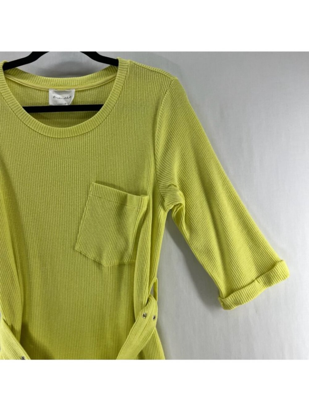 Line & Dot Luna Rib Knit Belted Shift Dress Womens M Pocket Pullover Lime Green - Picture 11 of 12